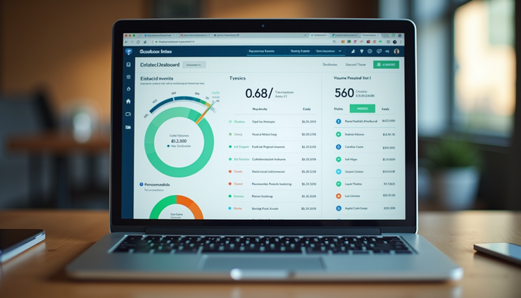 Eye-level view of a laptop screen showing QuickBooks invoicing dashboard