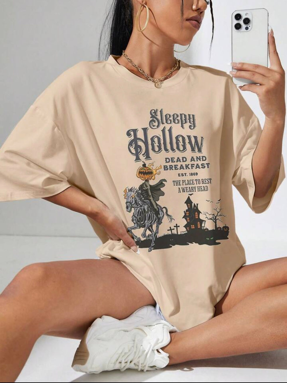Women's Summer Slogan Pumpkin Printed Loose Round Neck Dropped Shoulder T-Shirt