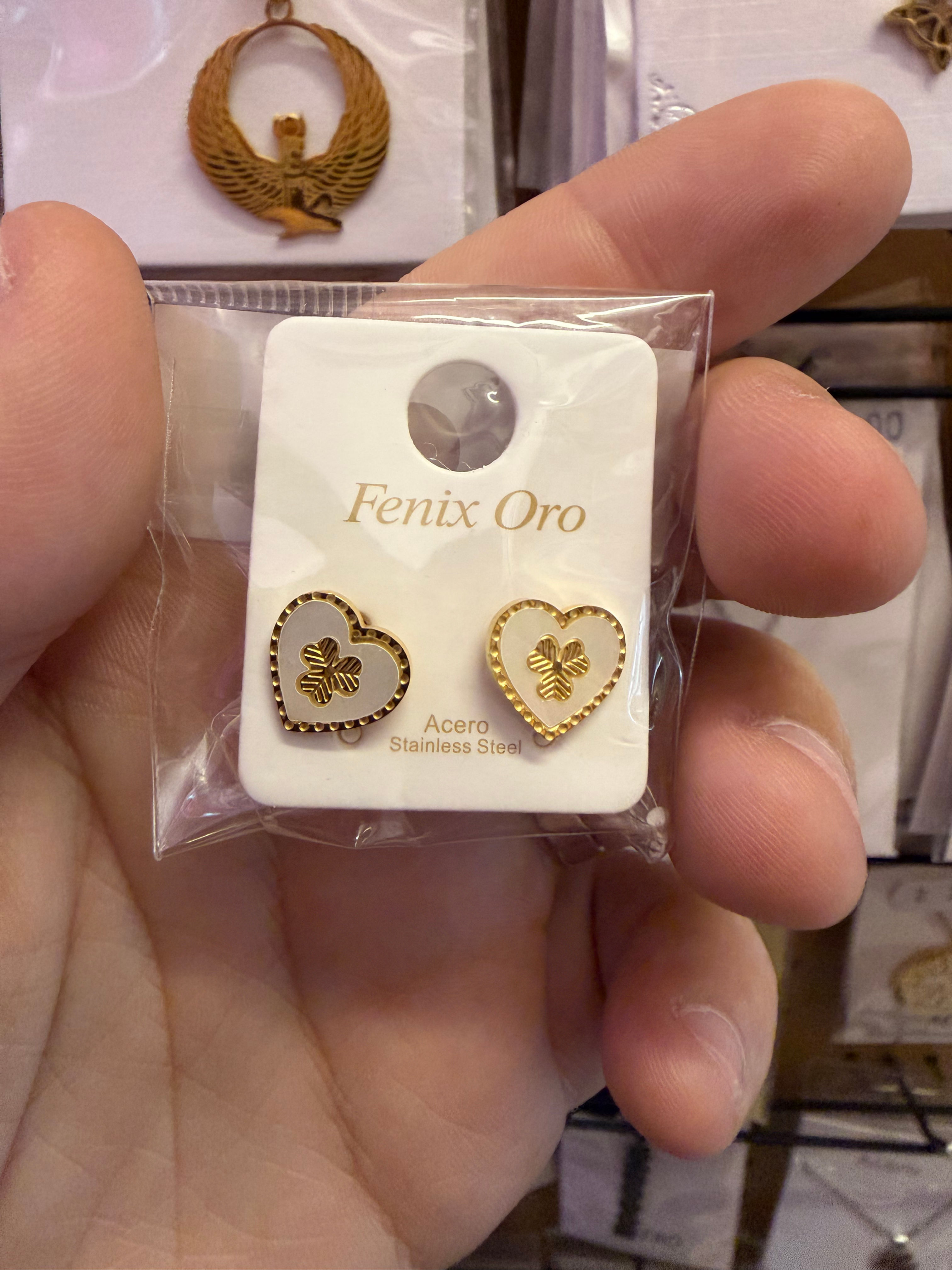 PENDIENTES ACERO TRÉBOL Y CORAZÓN 