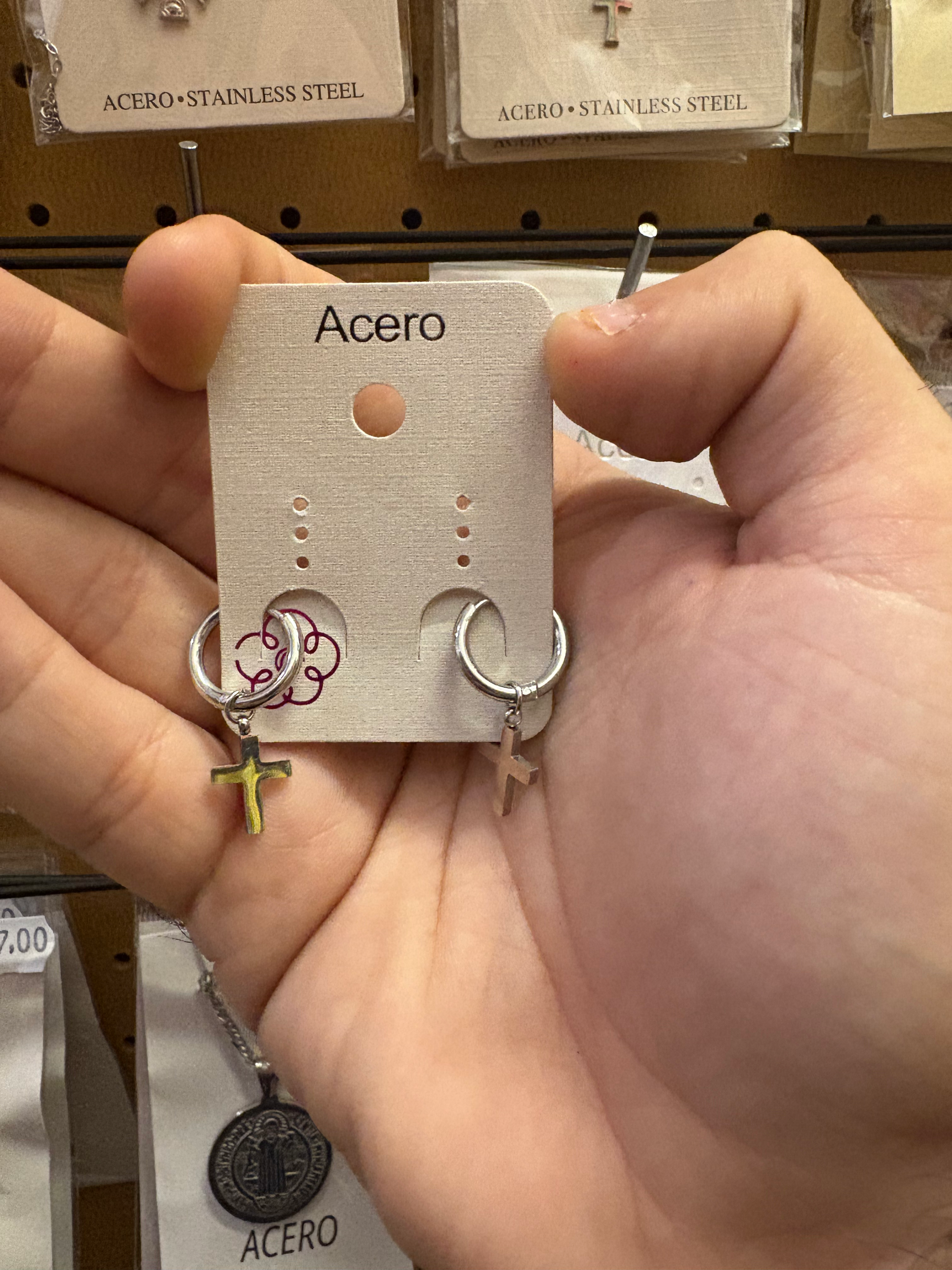 PENDIENTES ACERO CRUZ