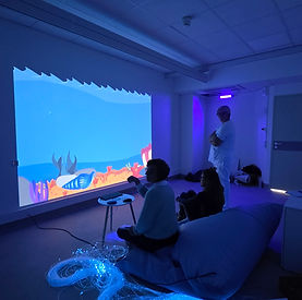 Plan de soignants autour du vidéoprojecteur
