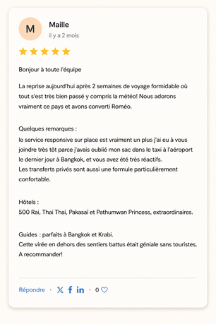Avis voyageurs Thailande évasion Agence de voyage Thailande