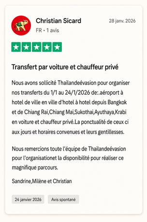 Avis voyageurs Thailande évasion Agence de voyage Thailande