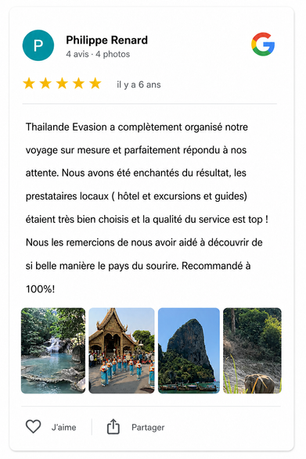 Avis voyageurs Thailande évasion Agence de voyage Thailande