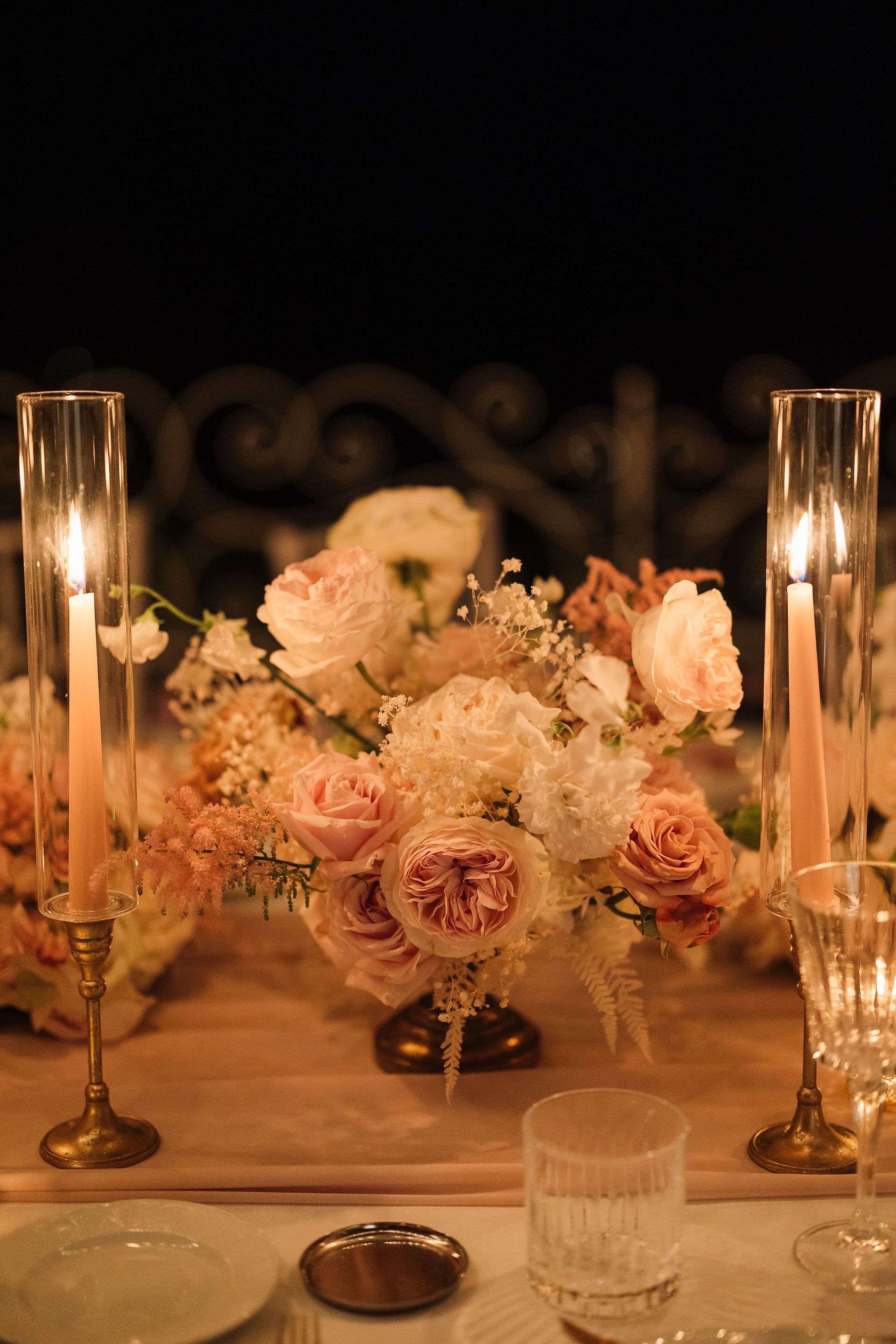 romantic wedding set up with candles