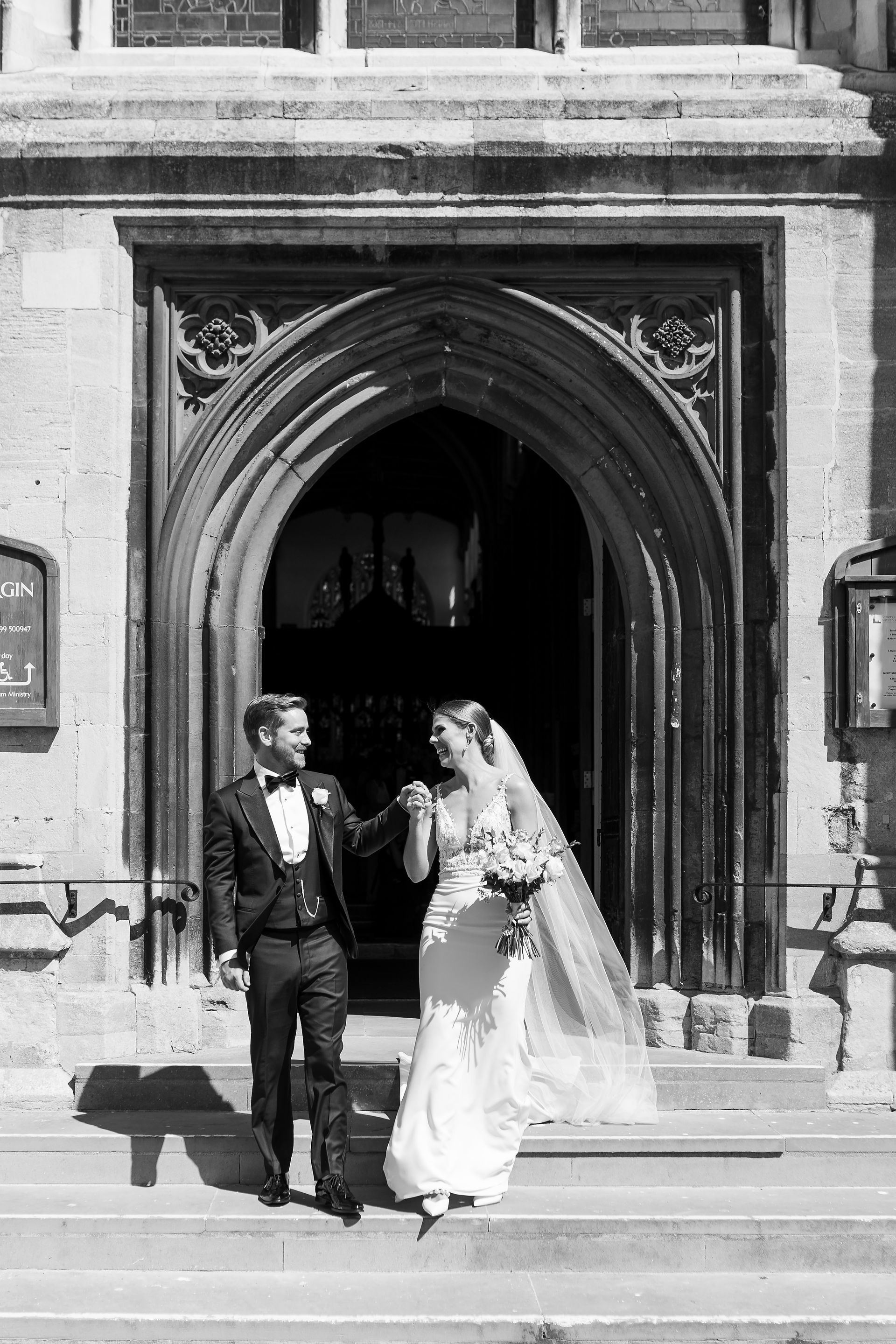 bride and groom as they exit church