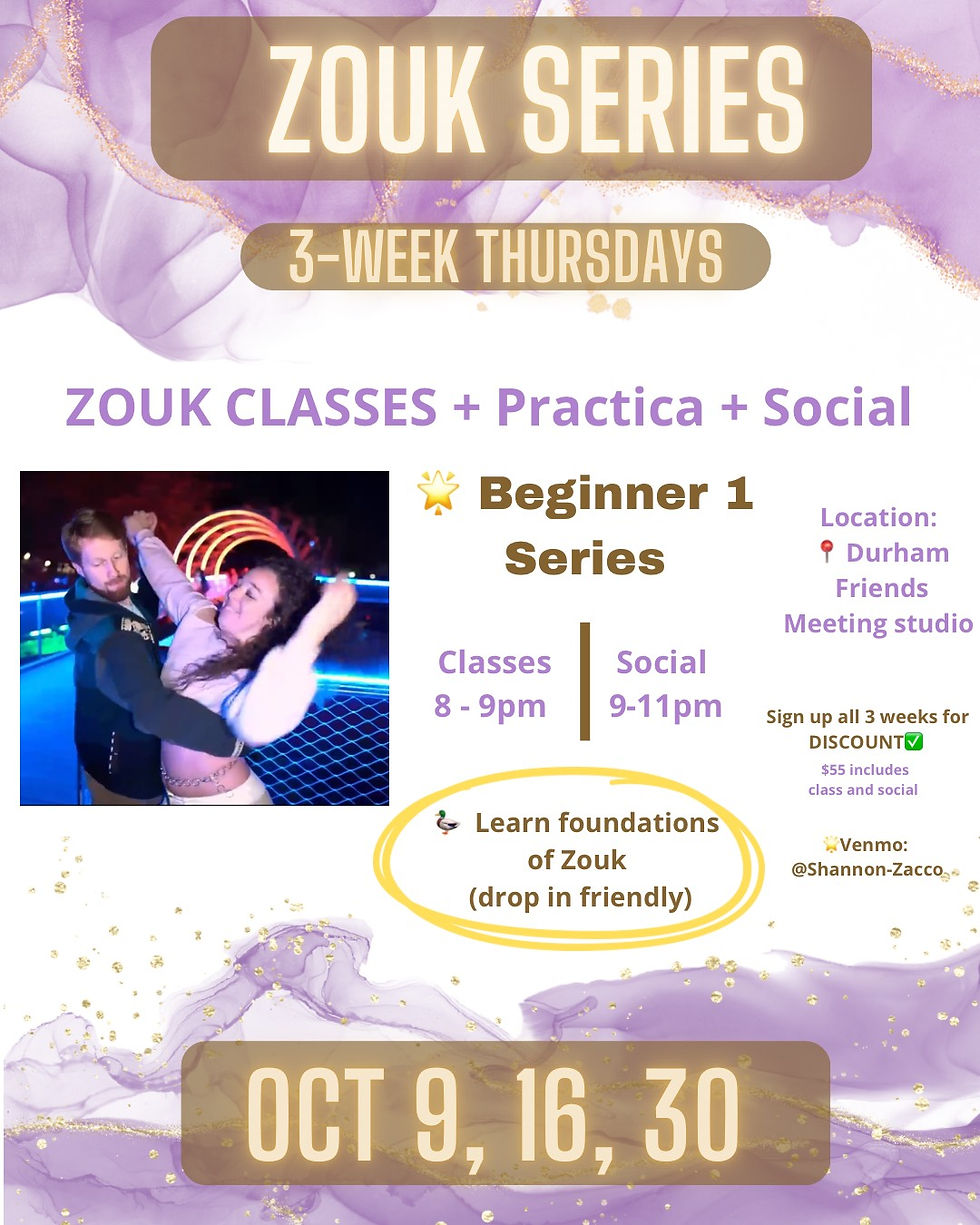 Beginner 1 Zouk Series (3 weeks) Oct 9, 16, 30