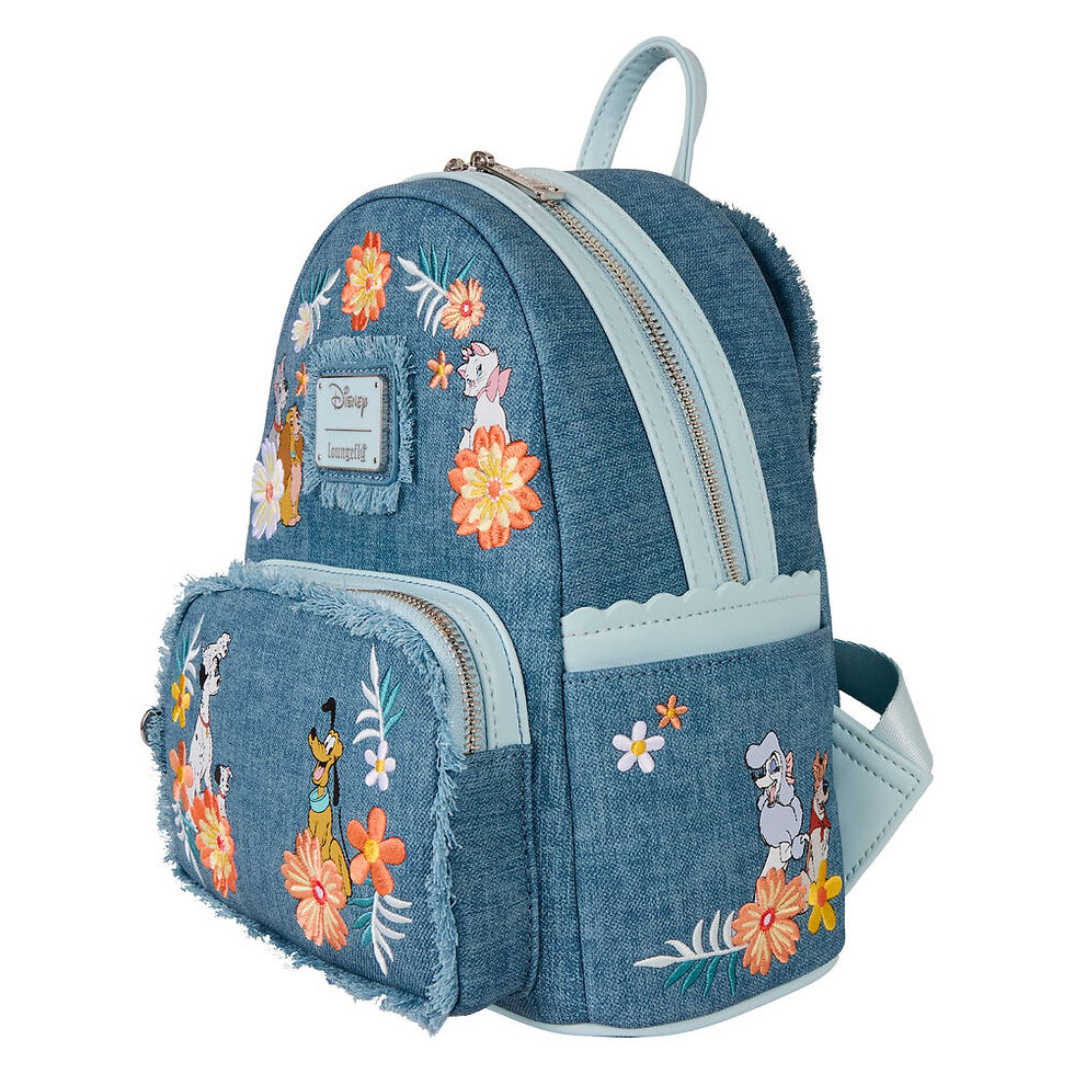 Mini denim backpack with embroidered Disney characters