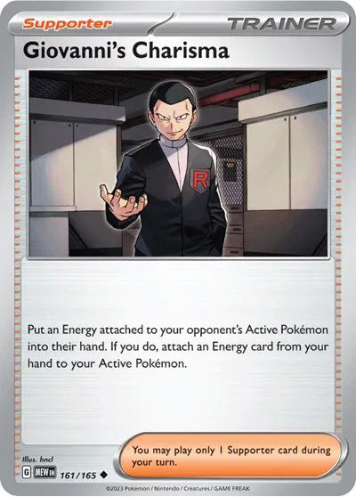 Man in suit holding orb; card text: Put an Energy attached to your opponent's Active Pokémon into their hand. If you do, attach an Energy card from your hand to your Active Pokémon.