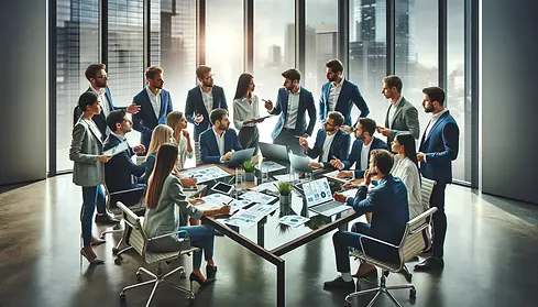 DALL·E 2024-02-21 10.39.13 - A group of diverse investors in a modern office setting, enga