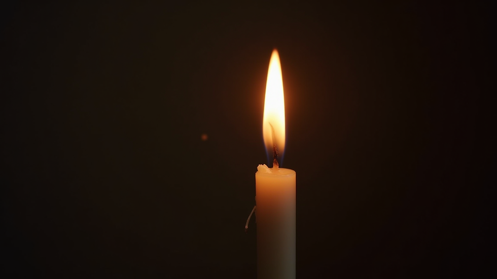 Close-up view of a candle flame flickering in a dark room