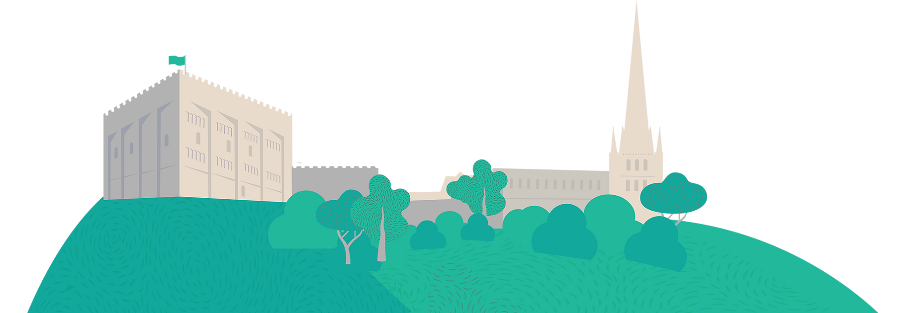 illustration of Norwich cathedral and Norwich castle UK