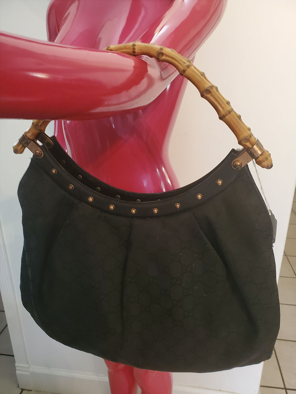 Thumbnail: Authentic vintage bamble handle cloth Gucci purse