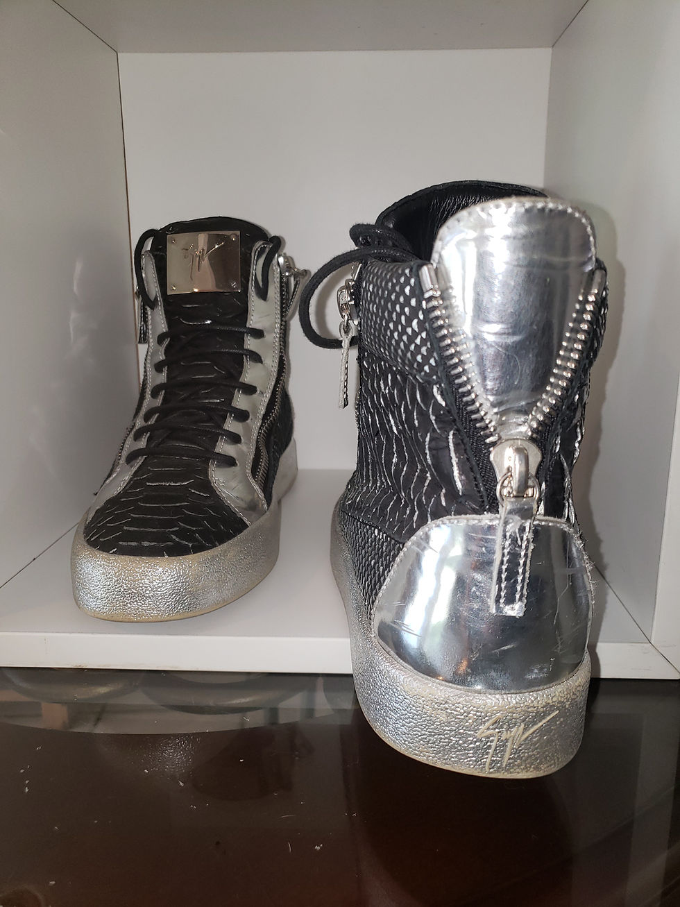 Thumbnail: Black in silver snakeskin Giuseppe's size 42