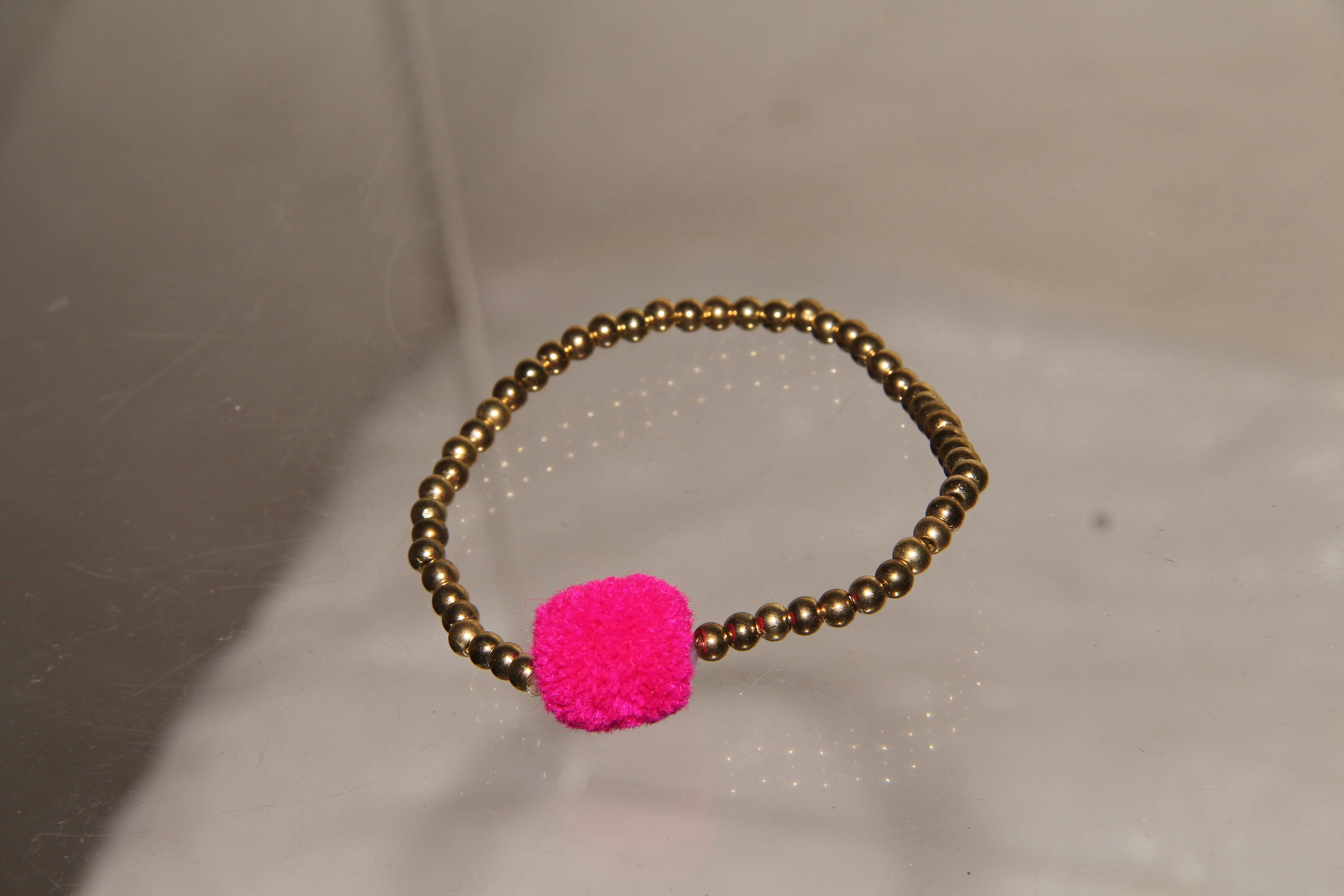 Gold & Pink Fur Bracelet