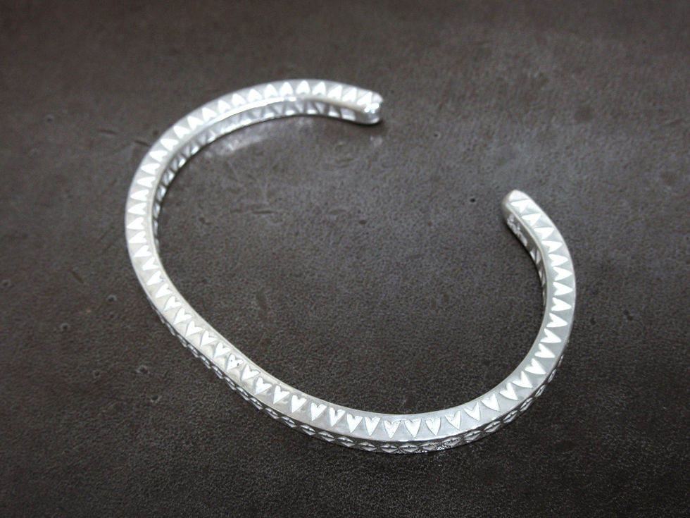 シルバー925 バングル ジオメトリック パラレルラインを横に置いて