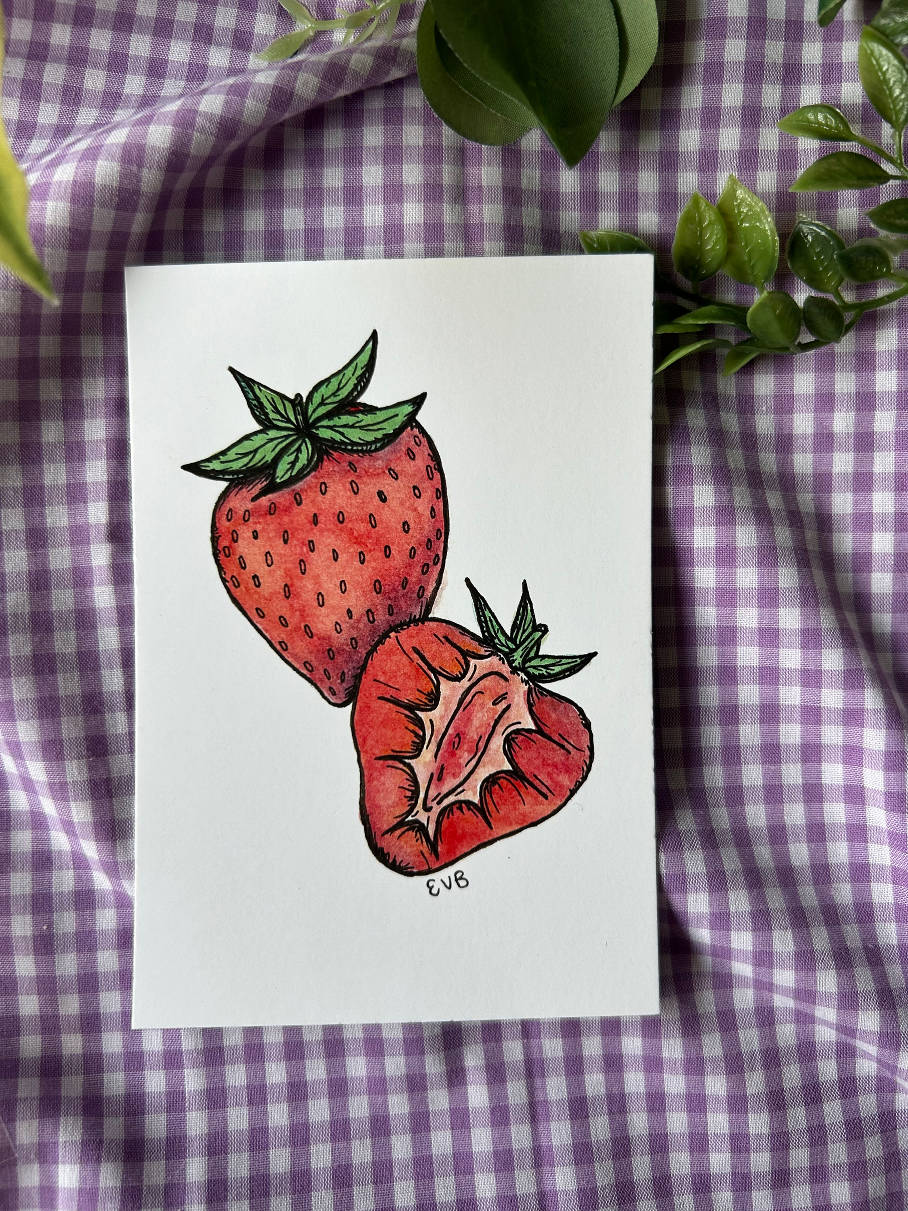 PRINT - Strawberry (Ink and Watercolor Drawing)