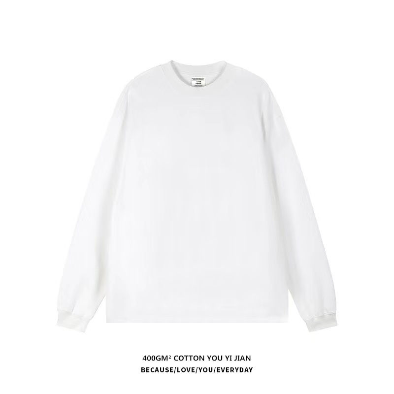 Miniatura: White Heavyweight 400g Pure Cotton Long Sve T-irt ex Loose Basic Color Inner Wea