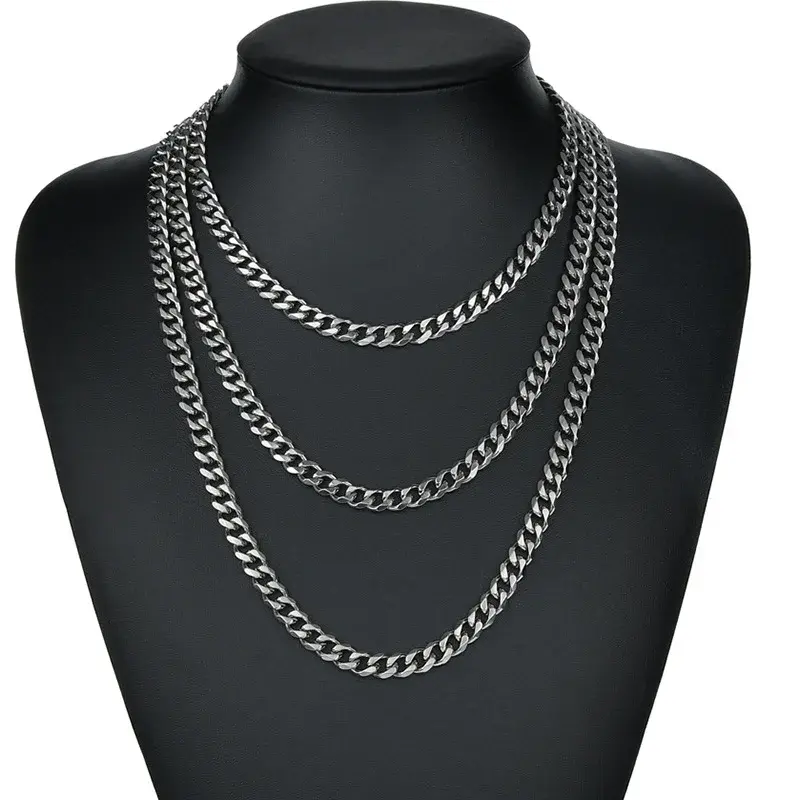 Miniatura: 3.5-7MM Wide Stainless Steel Necklaces For Men Punk Cuban Link Chain Choker Wome