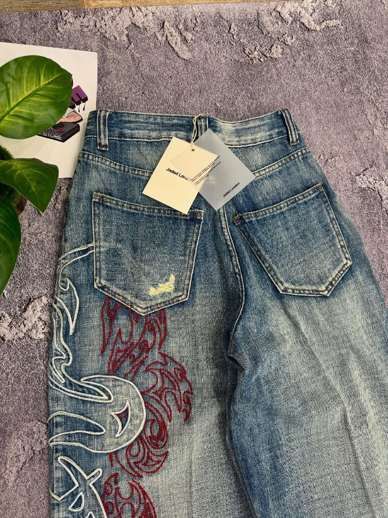 Miniatura: Streetwear New Fashion Big Pattern Embroidered Baggy Jeans Women Y2K Rock Hip Ho