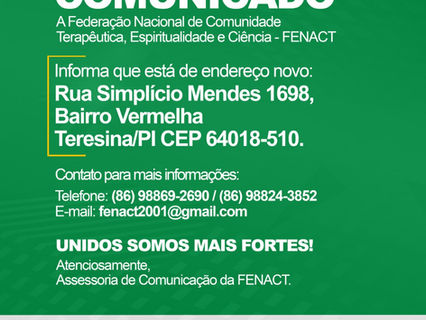 Atenção: FENACT está de endereço novo