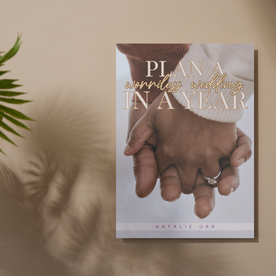 Plan a Worriless Wedding in a Year Book next to a plant