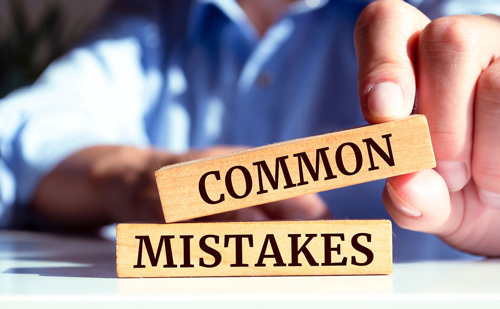 Text 'common mistakes' written in bold, symbolising the need for careful decision-making when purchasing your first home.