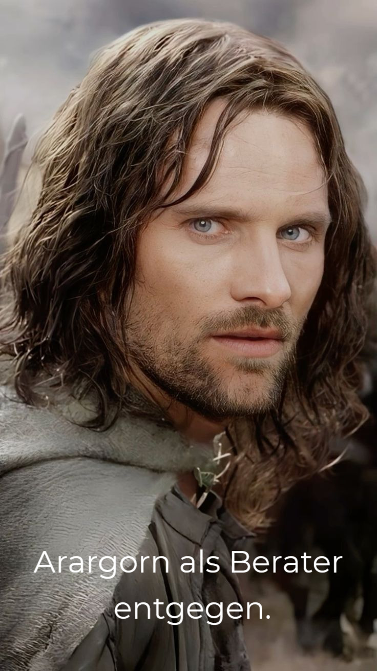 Arargorn der WaldlÀufer schaut mit ernstem Gesicht in Richtung des Betrachters