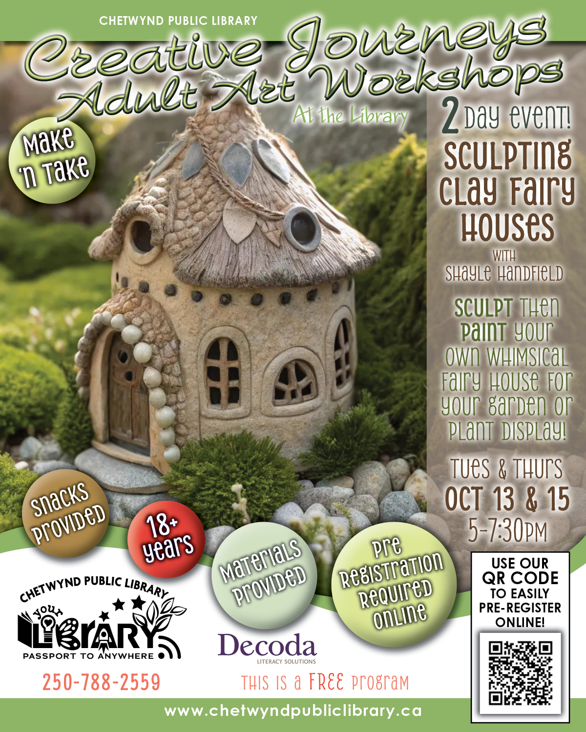 Creative Journeys: Sculpting Clay Fairy Houses (2-Day Workshop) in the Library