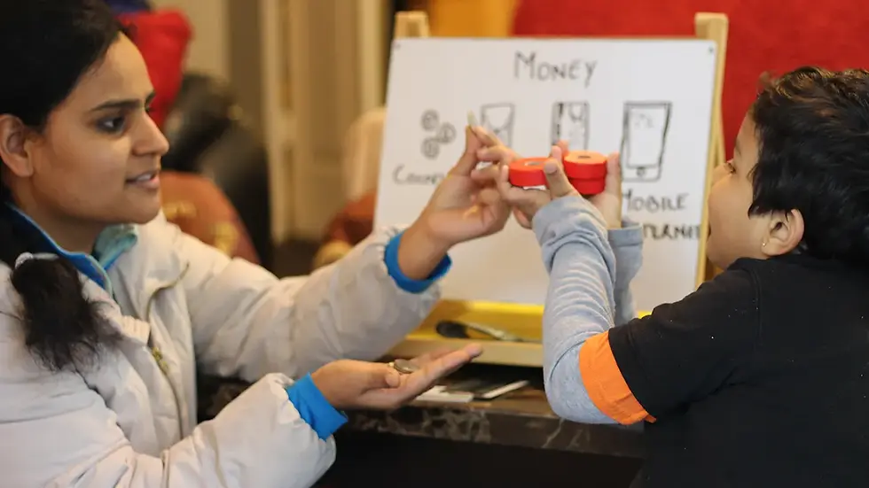 Teacher taking Interactive learning session of child