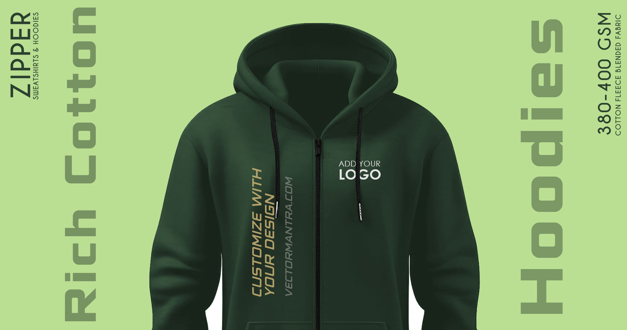 Green Zipper Hoodies Vector Mantra