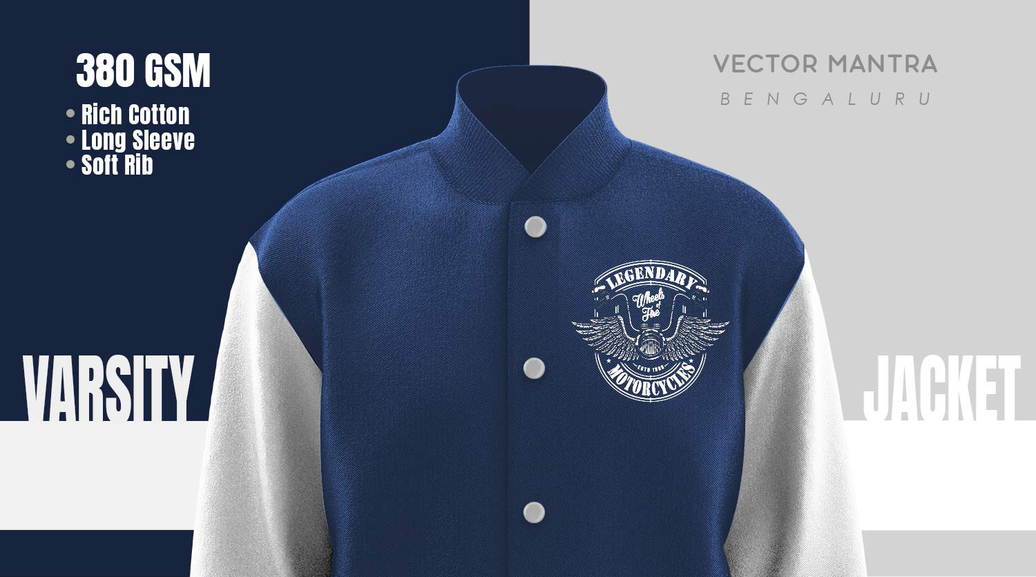 Custom Navy Blue Varsity Jackets in Bulk Vector Mantra Bangalore