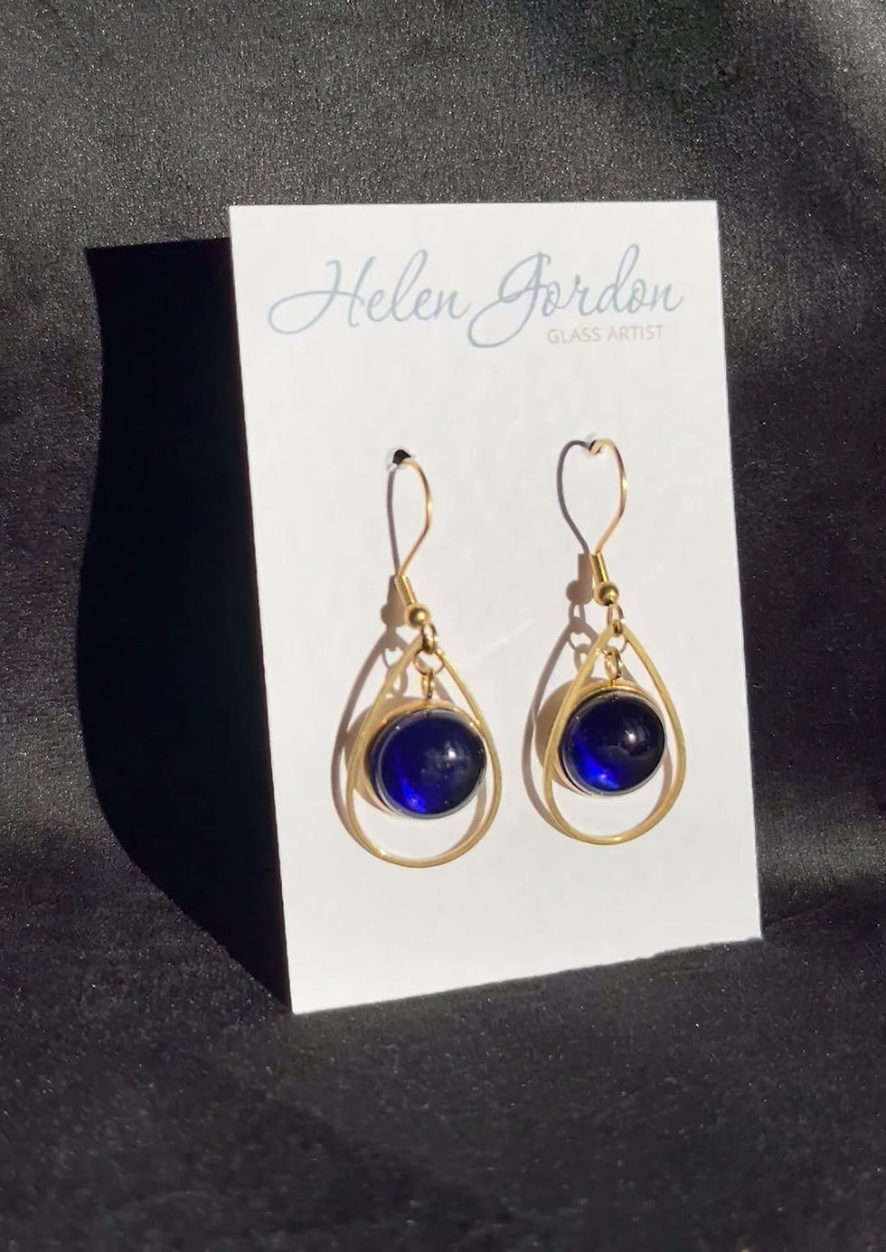 Thumbnail: Blue Gold Tear Drop Earrings
