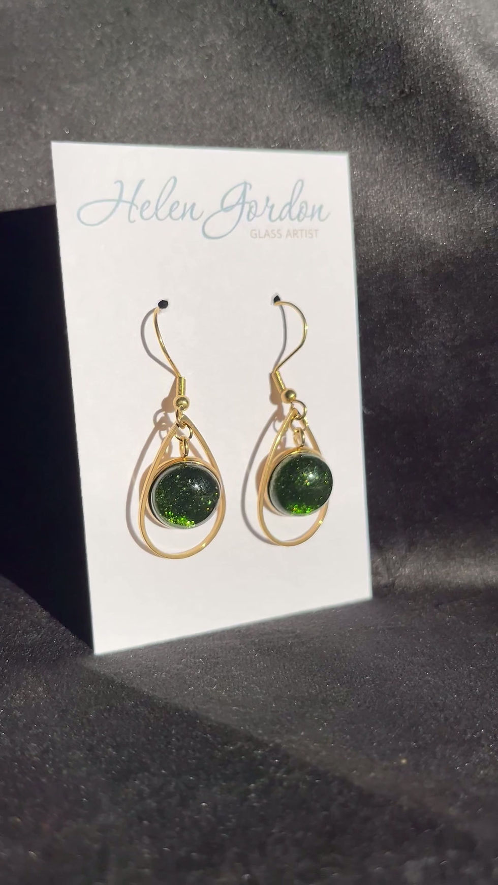 Thumbnail: Sparkling Green Gold Tear Drop Earrings