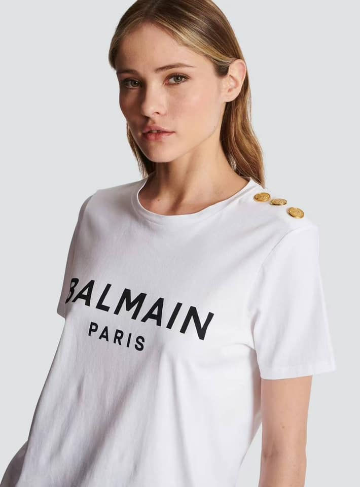縮圖：BALMAIN 經典單肩金扣白T