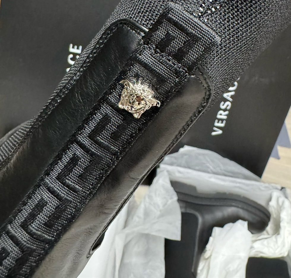 縮圖：Versace  kids 黑色牛皮拼接靴子
