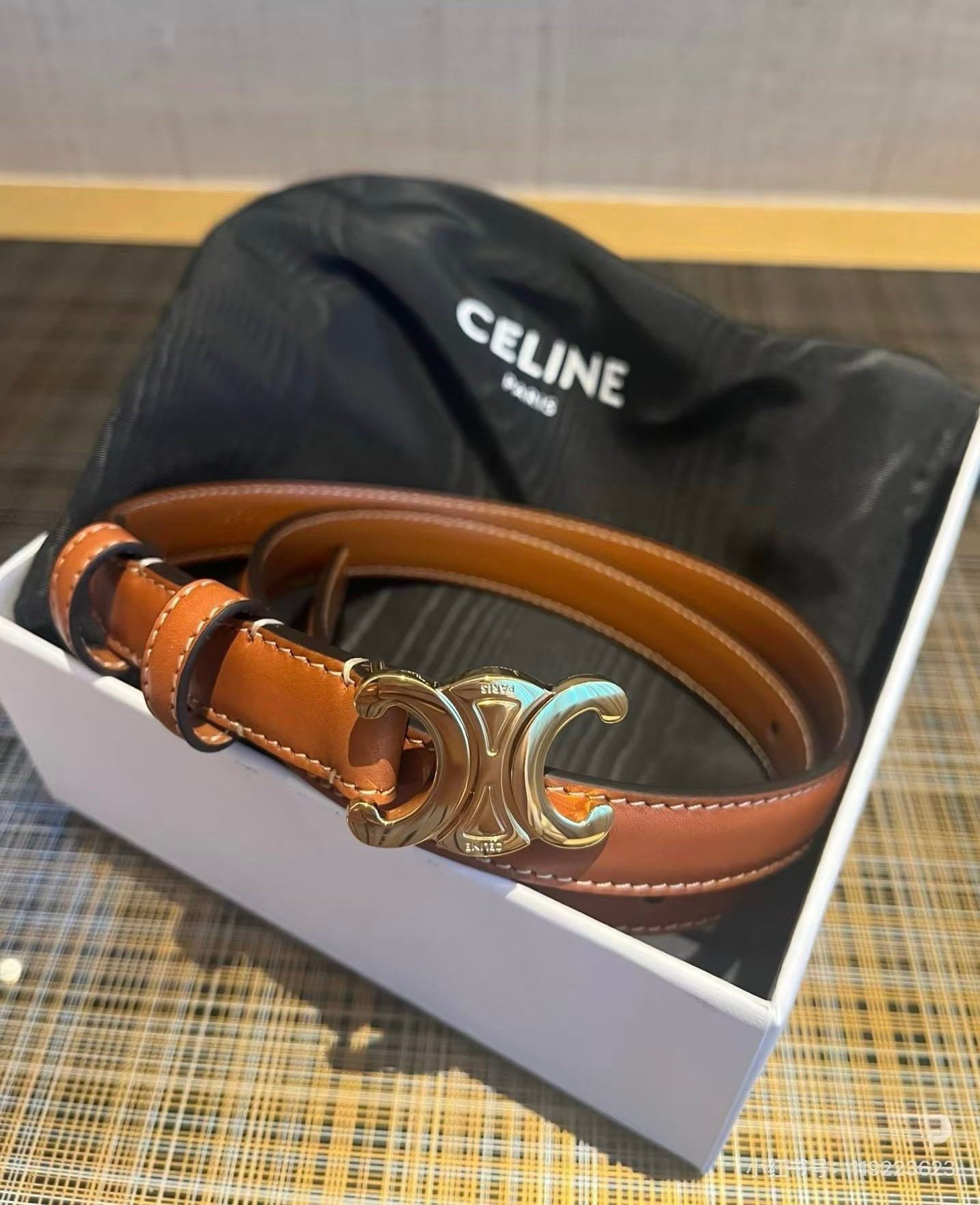 Celine  1.8cm  凱旋門焦糖色腰帶