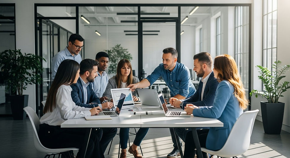 Insurance agents efficiently collaborating in a modern office environment