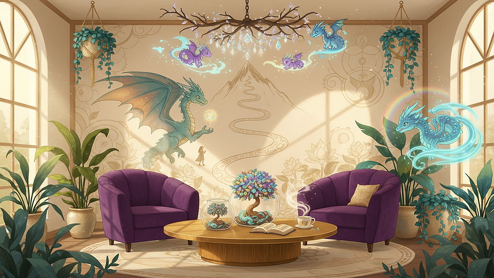 Eye-level view of a peaceful coaching space with natural light and plants