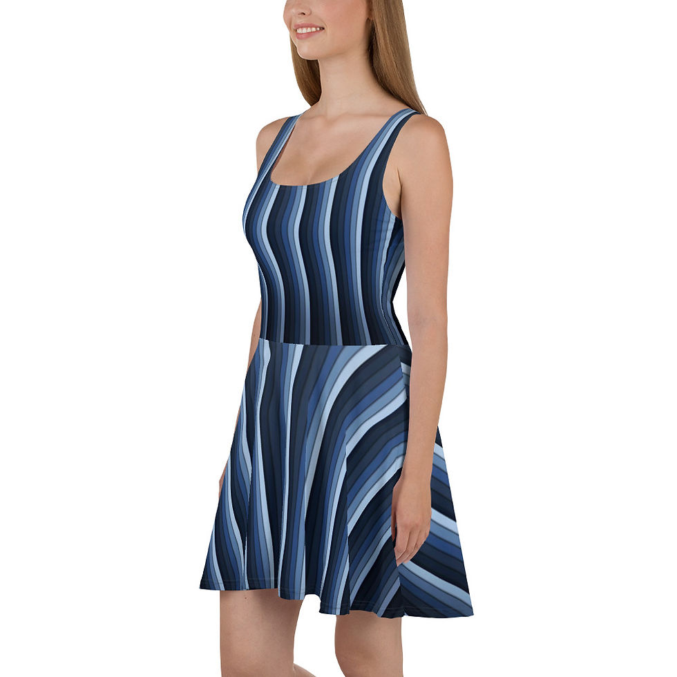 Miniatura: Estilo vintage de rayas azules, falda casual de verano