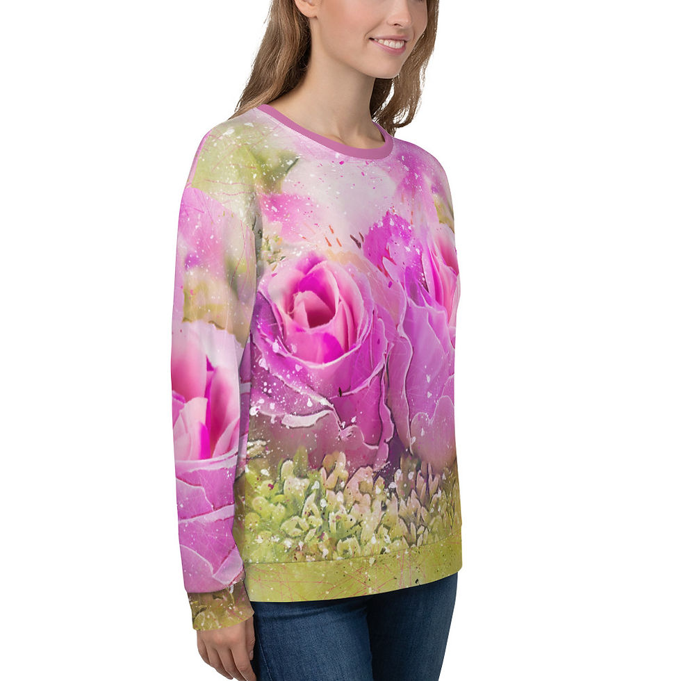 Thumbnail: Pink Rose decorated, Breathable, Super Soft, Sports Slim-Fit Sweatshirt