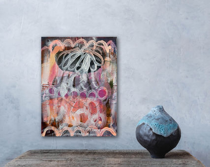 Abstract painting inspired by nature, created by Norwegian visual artist Kristin Romberg. Contemporary art with expressive colors and textures. Acrylic on canvas. Keywords: abstract art, modern painting, nature inspired, contemporary artist, art for sale, Kristin Romberg.
