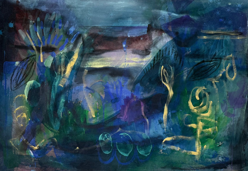 Abstract painting inspired by nature, created by Norwegian visual artist Kristin Romberg. Contemporary art with expressive colors and textures. Acrylic on canvas. Keywords: abstract art, modern painting, nature inspired, contemporary artist, art for sale, Kristin Romberg.