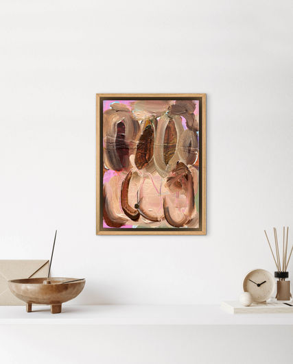 Abstract painting inspired by nature, created by Norwegian visual artist Kristin Romberg. Contemporary art with expressive colors and textures. Acrylic on canvas. Keywords: abstract art, modern painting, nature inspired, contemporary artist, art for sale, Kristin Romberg. Small painting in beige and brown colors.