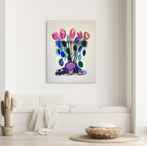 Abstract painting inspired by nature, created by Norwegian visual artist Kristin Romberg. Contemporary art with expressive colors and textures. Acrylic on canvas. Keywords: abstract art, modern painting, nature inspired, contemporary artist, art for sale, Kristin Romberg.