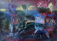 Abstract painting inspired by nature, created by Norwegian visual artist Kristin Romberg. Contemporary art with expressive colors and textures. Acrylic on canvas. Keywords: abstract art, modern painting, nature inspired, contemporary artist, art for sale, Kristin Romberg.