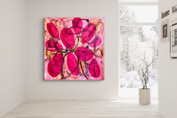 Abstract painting inspired by nature, created by Norwegian visual artist Kristin Romberg. Contemporary art with expressive colors and textures. Acrylic on canvas. Keywords: abstract art, modern painting, nature inspired, contemporary artist, art for sale, Kristin Romberg.