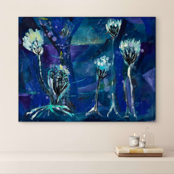 Abstract painting inspired by nature, created by Norwegian visual artist Kristin Romberg. Contemporary art with expressive colors and textures. Acrylic on canvas. Keywords: abstract art, modern painting, nature inspired, contemporary artist, art for sale, Kristin Romberg.