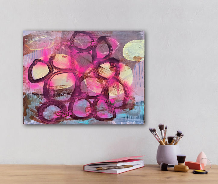 Abstract painting inspired by nature, created by Norwegian visual artist Kristin Romberg. Contemporary art with expressive colors and textures. Acrylic on canvas. Keywords: abstract art, modern painting, nature inspired, contemporary artist, art for sale, Kristin Romberg.