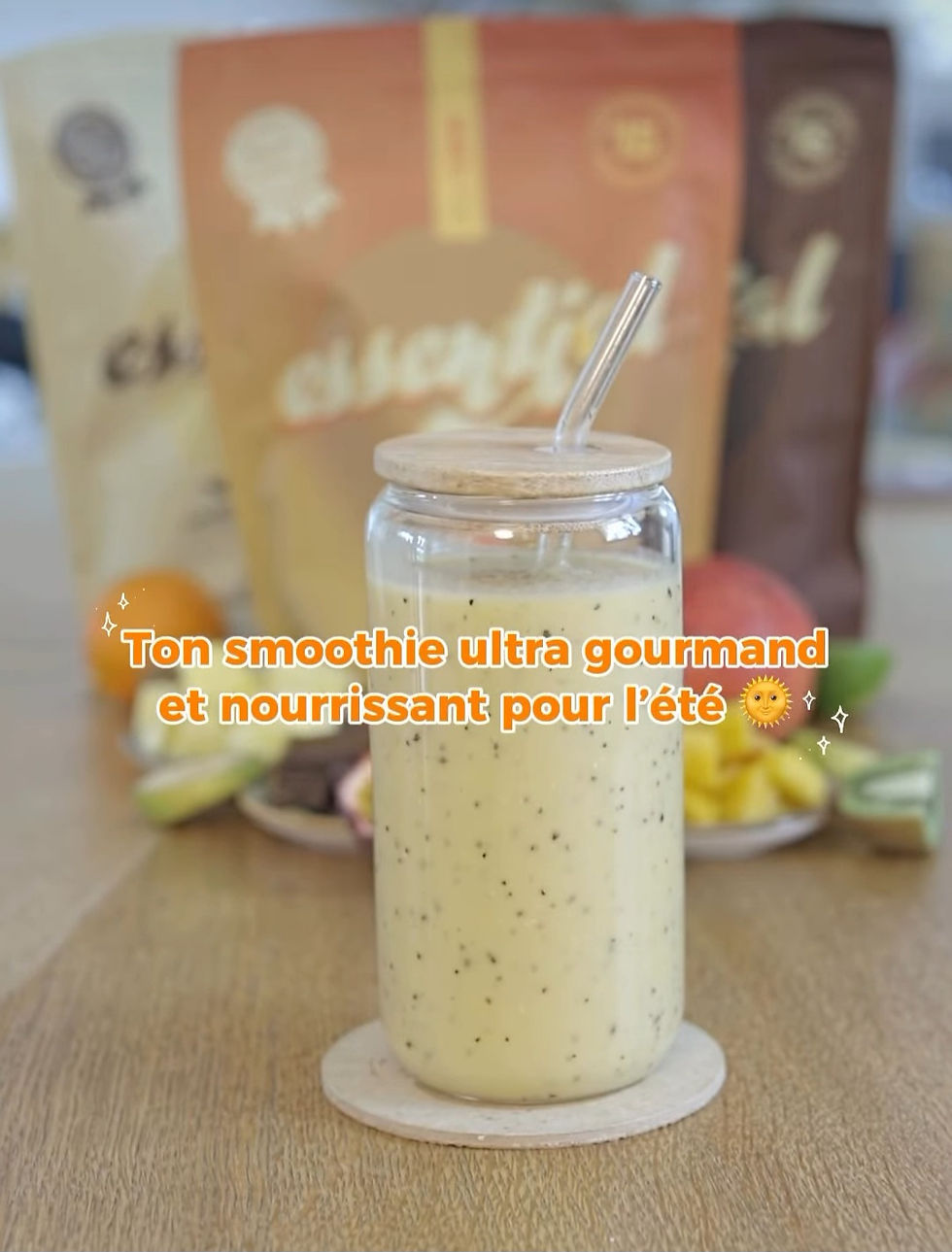 Découvrez la recette d'un smoothie tropical à la mangue, à l'ananas et au fruit de la passion, enrichi avec Essential Mangue Yuzu. Une boisson fraîche, nourrissante et équilibrée, idéale pour un petit-déjeuner sain, un déjeuner léger ou une pause bien-être estivale.